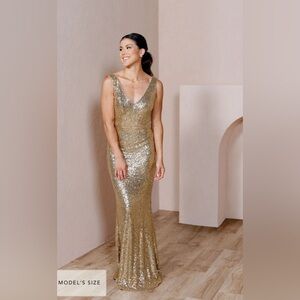 Revelry Dakota Bridesmaid Dress Gold 204